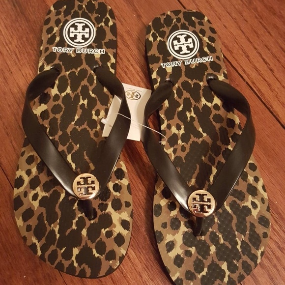 tory burch animal print flip flops